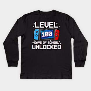 Level 100 Days Of School Unlocked Video Game Gaming Gamer Kids Long Sleeve T-Shirt